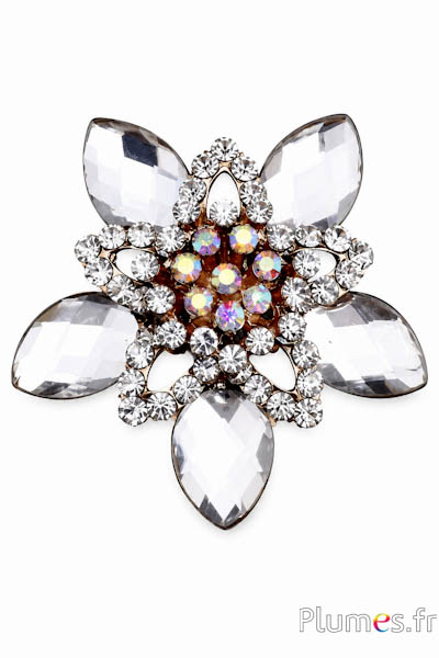 Applicazione strass fiore - Ø 6 cm - argento-cristallo